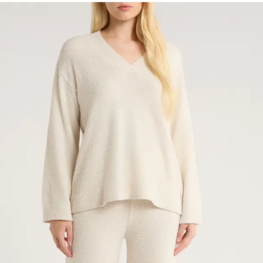 Nordstrom So Soft V-Neck Sweater in Ivory Dove Womens Size Large